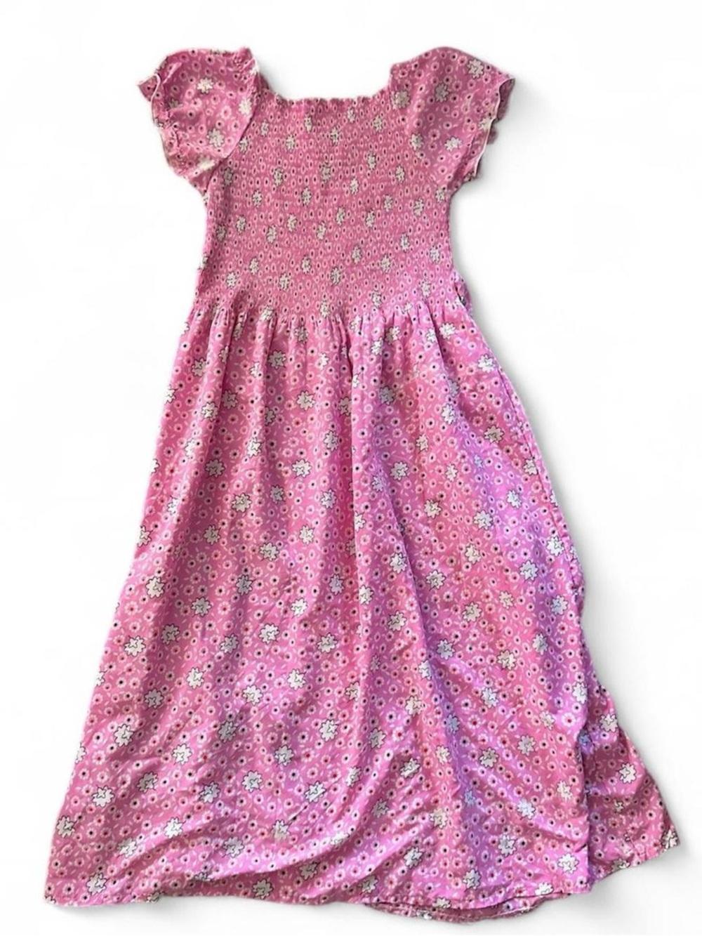 Pink floral long dress with puffy sleeves